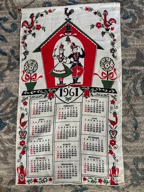 Vintage 1961 Calendar Linen Tea Towel